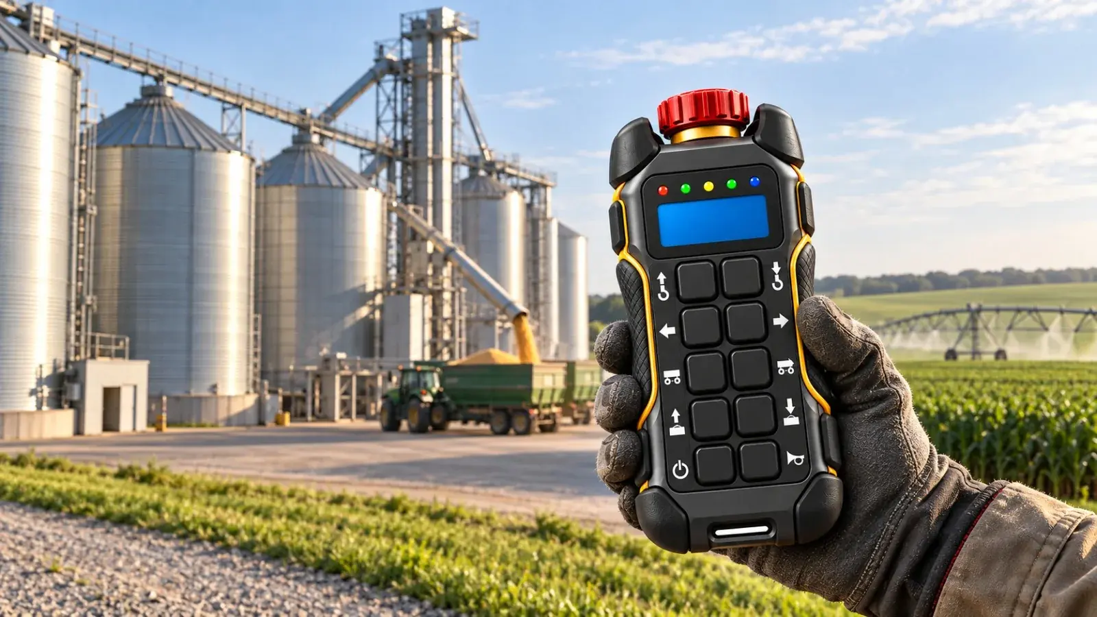 Operator using a remote at a silo